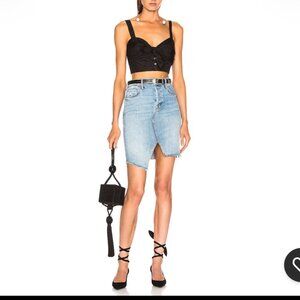 Mother Tomcat High Waist Mini Hem Fray Skirt 31 Blue Medium Wash Faded Whisker